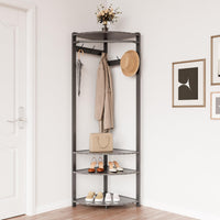 Armoire d'angle Garvee avec banc à chaussures, 6 crochets doubles, bois robuste, anti-basculement, pour entrée et couloir, 180 cm, bois naturel