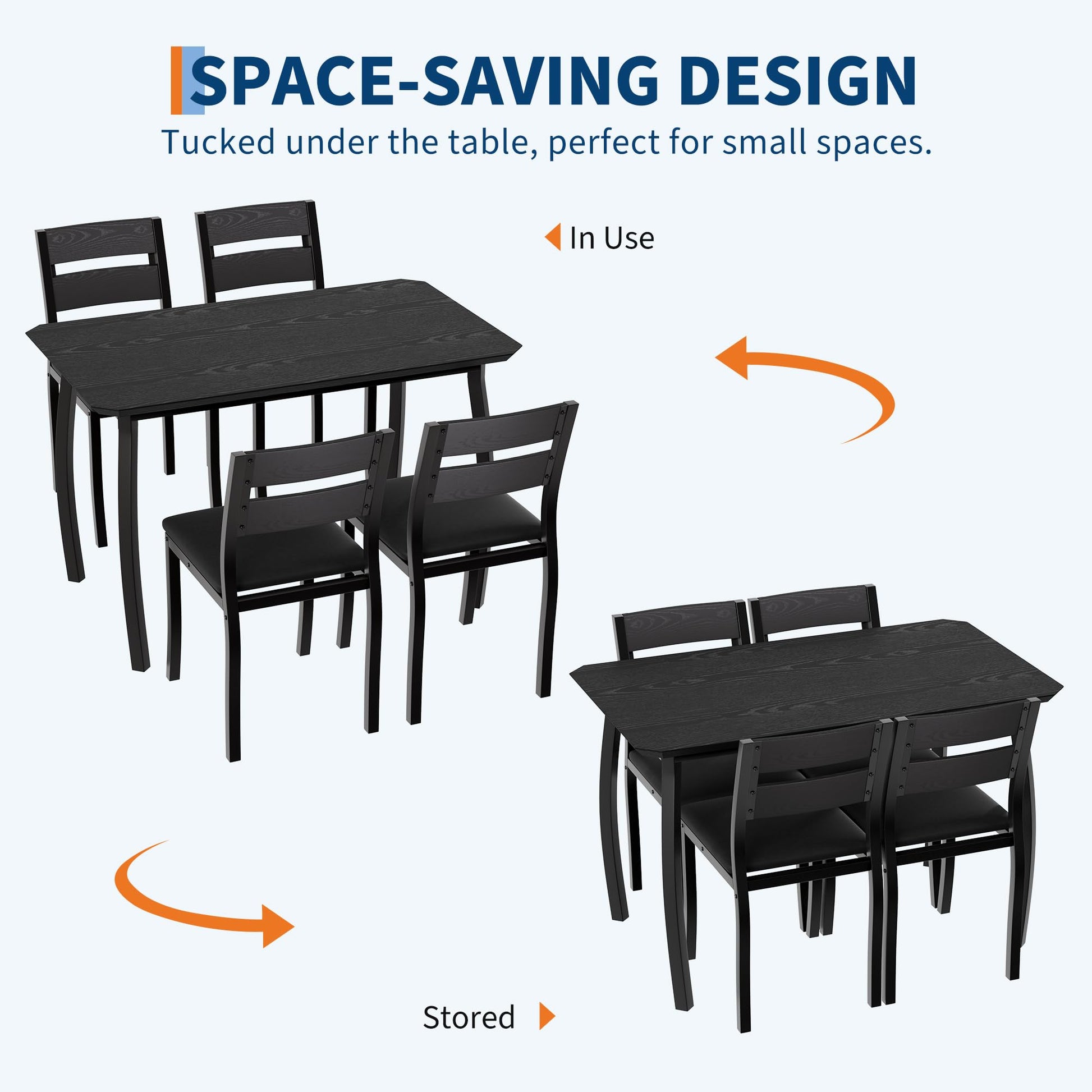 Ensemble table et chaises Garvee pour 4 personnes, structure en métal, design carré, gain de place, noir, idéal pour les petites pièces et les studios.