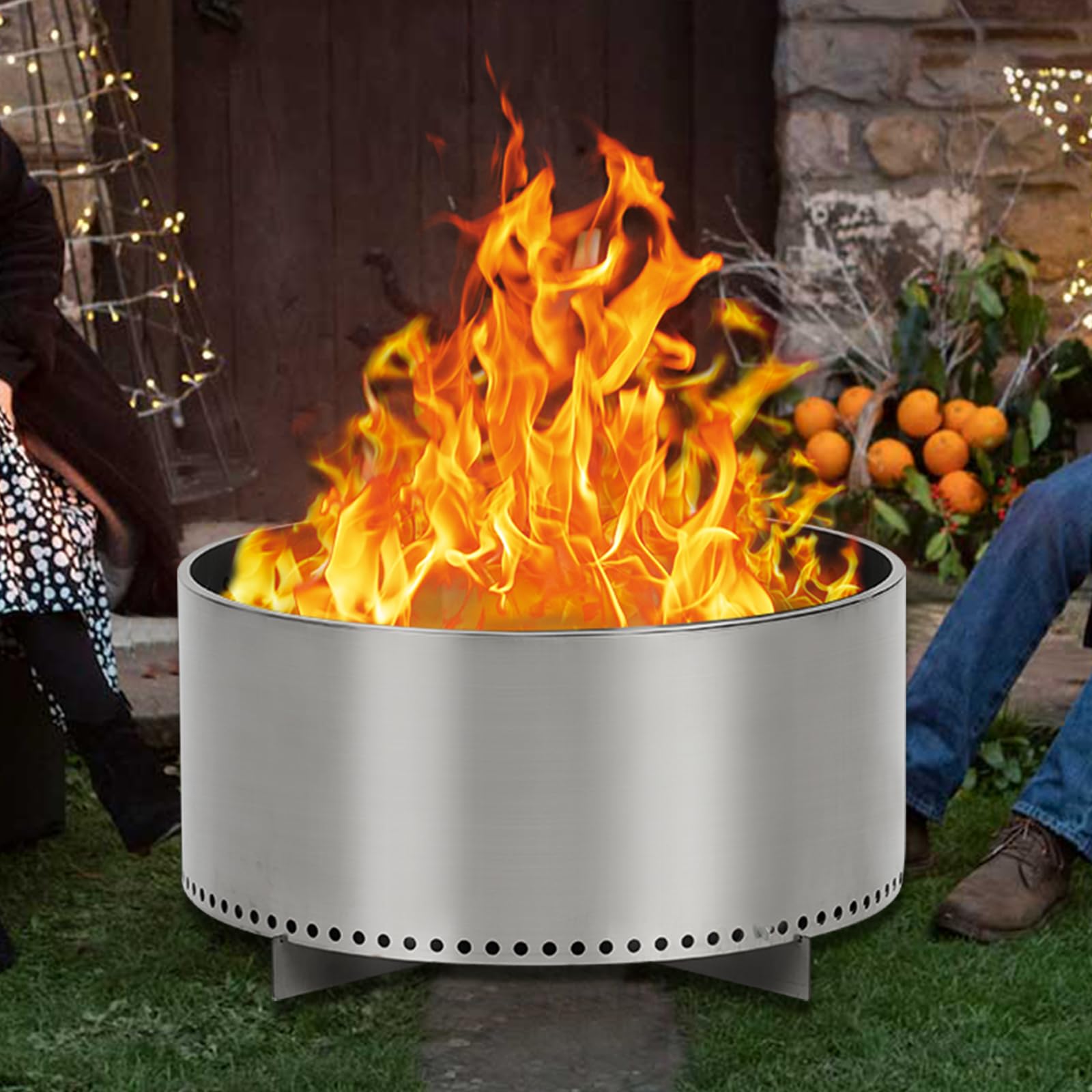 Brasero Garvee 69 cm sans fumée – Panier à feu en acier inoxydable avec cendrier amovible et poignées pour jardin et terrasse