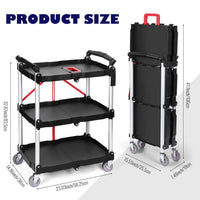 Garvee Chariot de service pliable robuste 80 kg, spécial cuisine, roulettes 360°, poignée rouge, plateaux PP, cadre aluminium, roues verrouillables, bureau et garage.