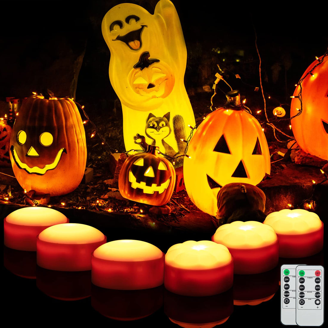 Garvee Guirlande lumineuse citrouille LED sans flamme avec télécommande, minuterie et variateur, lot de 6 pour Halloween, utilisation intérieure et extérieure, fonctionne sur piles, Blanc chaud