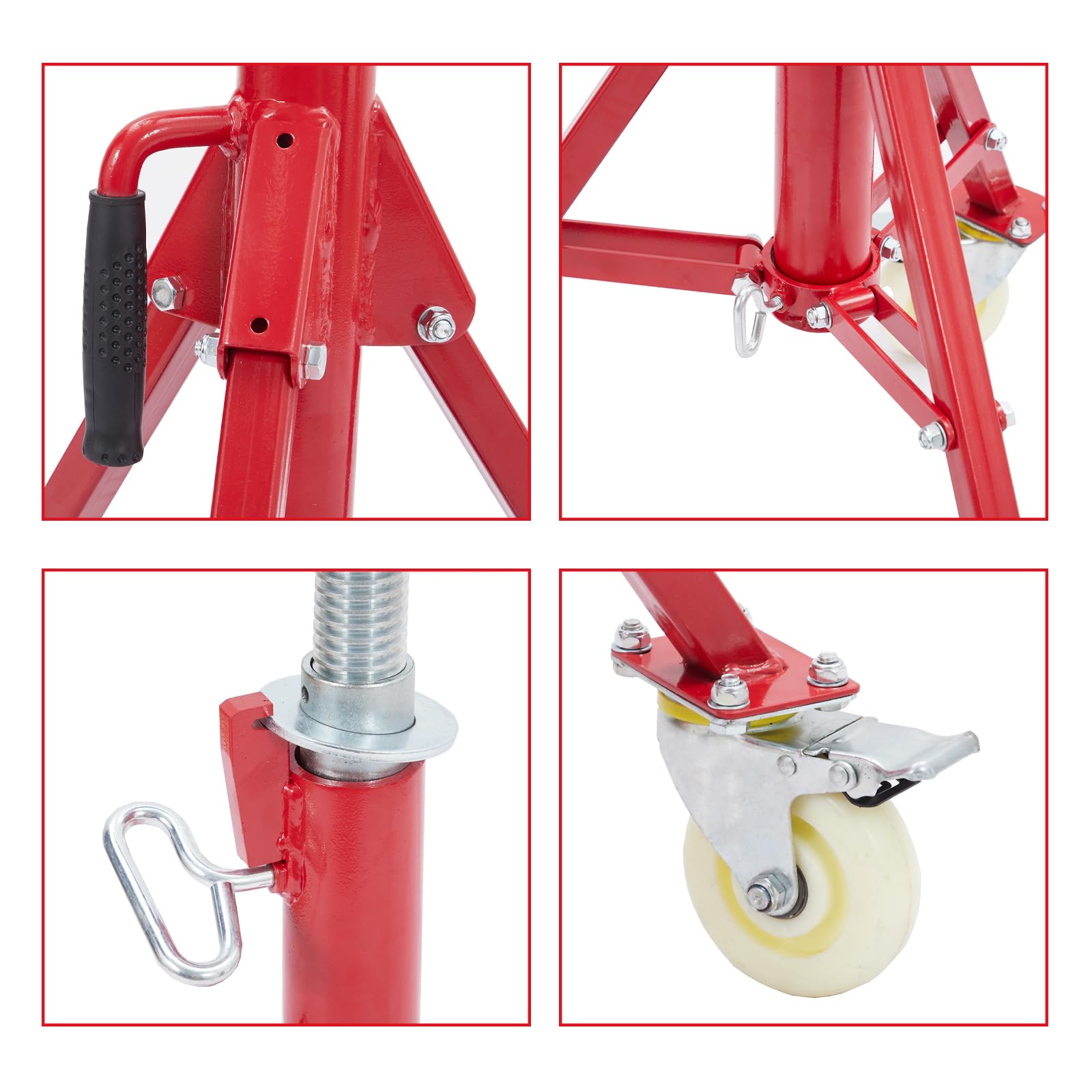 Support de tuyauterie Garvee avec tête en V, hauteur réglable de 71 à 132 cm, pliable, en acier, capacité de charge de 500 kg, avec roulettes, stable, pour le soudage, les ateliers et l'industrie