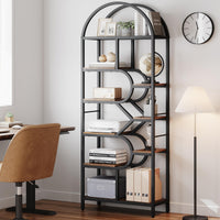 Garvee Bibliothèque à 6 Niveaux au Design Géométrique, Structure en Métal, L. 76 × P. 30 × H. 207,5 cm, Noir, pour Salon et Bureau