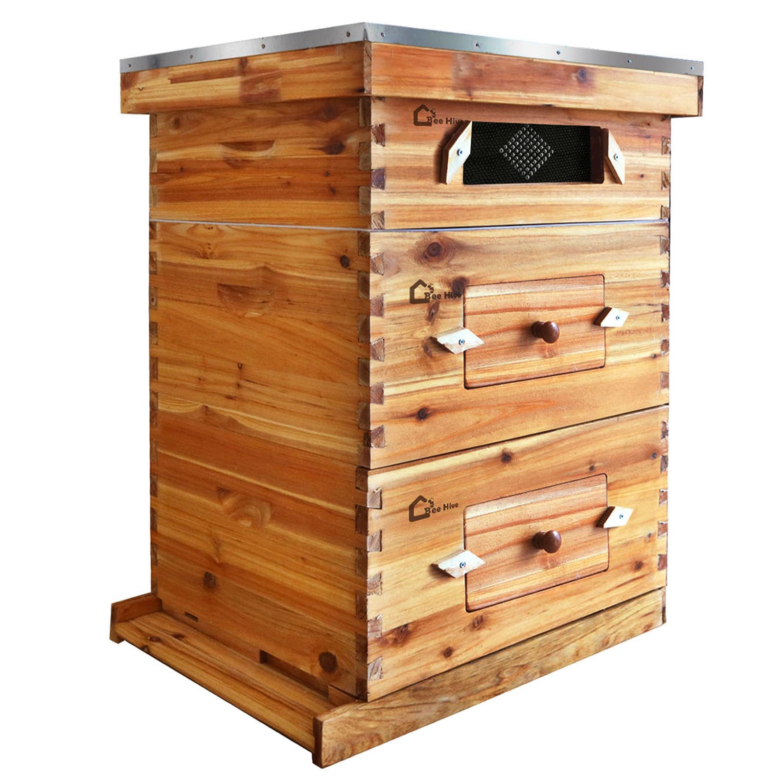 Kit de démarrage de ruche Garvee Langstroth à 10 cadres avec 2 hausses et 1 hausse intermédiaire, en bois de cèdre, fenêtre en acrylique, ventilation, idéal pour les apiculteurs débutants.