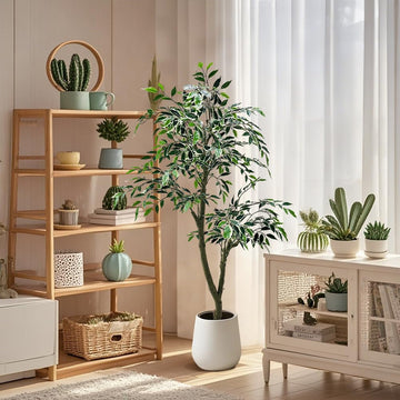 Ficus artificiel Garvee, 150 cm, grande plante artificielle en pot, vert, pour intérieur, maison, bureau, jardin