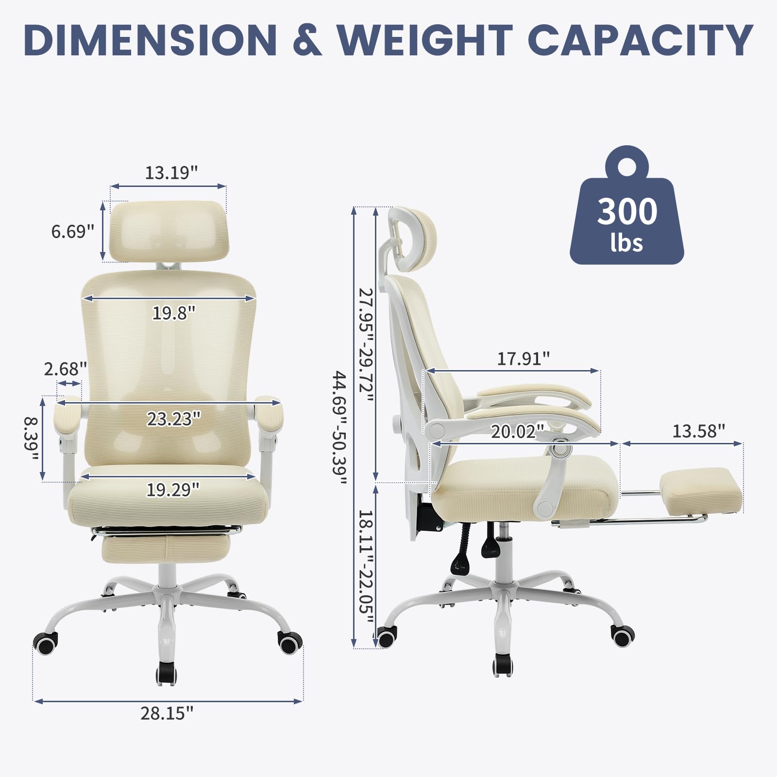 Garvee Chaise de bureau ergonomique en maille avec soutien lombaire et repose-pieds réglables, pour le bureau et le gaming. Blanche