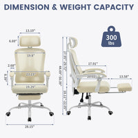 Garvee Chaise de bureau ergonomique en maille avec soutien lombaire et repose-pieds réglables, pour le bureau et le gaming. Blanche