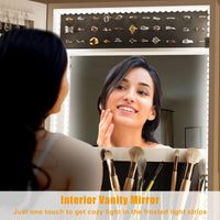 Armoire à bijoux pivotante à 360° Garvee avec éclairage LED, miroir de maquillage, miroir pleine longueur, intérieur en velours, verrouillable, sur roulettes, blanche - Idéale pour les chambres