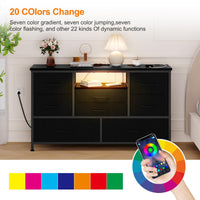 Garvee commode à 8 tiroirs, 3 prises électriques et 2 ports USB, meuble TV avec éclairage LED pour chambre, salon ou entrée, 120 cm, noir