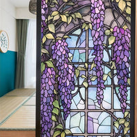 Film adhésif pour vitres Garvee effet vitrail à motif floral violet, 60 x 100 cm.