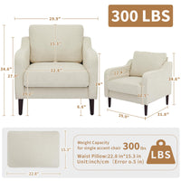 Garvee Fauteuil d'appoint style Mid-Century, revêtement en lin beige, pour salon et bureau, 76cm (L)×81cm (H), mousse confortable, structure en bois
