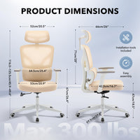 Chaise de bureau ergonomique Garvee en maille avec soutien lombaire réglable, dossier haut, accoudoirs 3D, structure en métal, pivotante, pour bureau et télétravail, noire