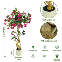 Bougainvillier artificiel Garvee de 1,20 m avec fleurs roses, pour l'intérieur et l'extérieur, léger, polyvalent, en soie