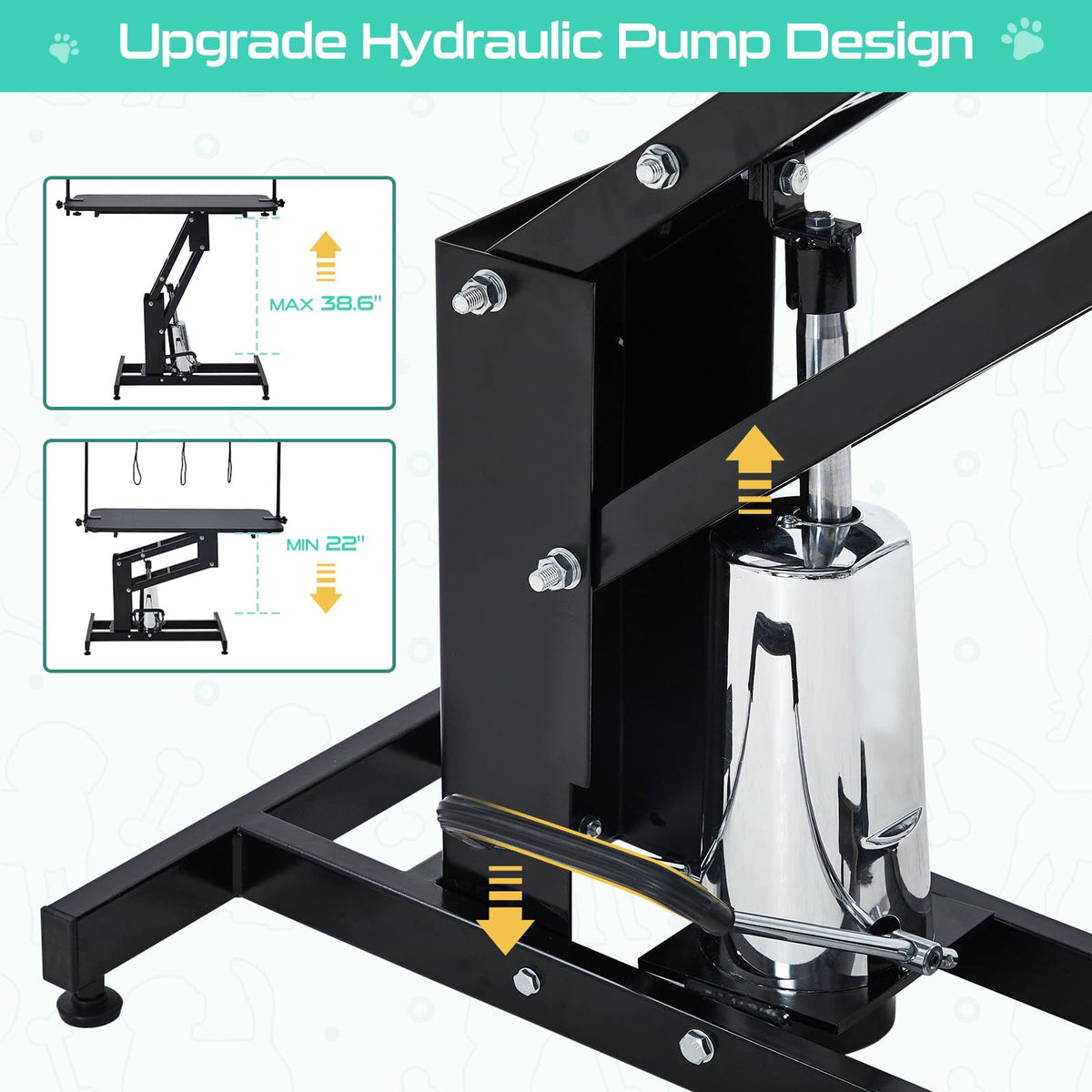 Garvee Table de toilettage hydraulique pour chiens, hauteur réglable, pour le bain, la coupe et le stylisme, 110 × 61 cm, panneau MDF, stable et antidérapante