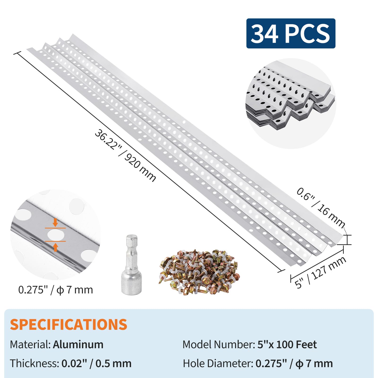 Garvee Protège-gouttière de 12,7 cm (5 pouces) en treillis métallique triangulaire pour toitures de maison, 30,5 m (100 pi) en aluminium résistant aux intempéries