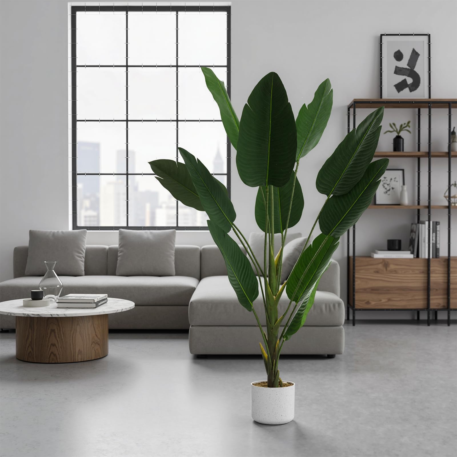 Bananier artificiel Garvee de 1,2 m avec pot en ciment robuste, résistant aux UV, en PEVA, pour la décoration du salon ou du bureau (vert).