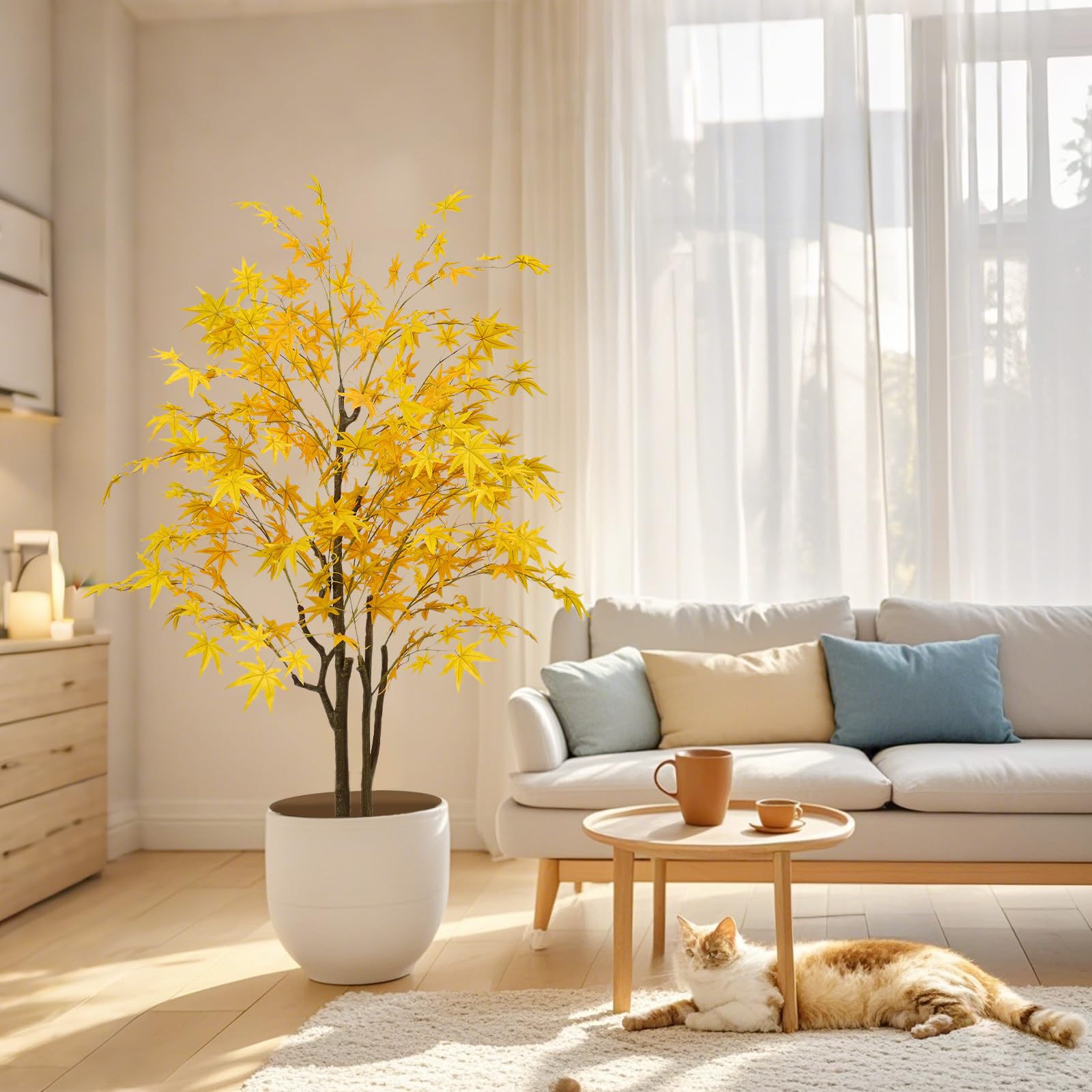 Érable artificiel Garvee de 1,5 m, feuilles d'automne réalistes, pot en plastique souple effet soie, décoration polyvalente pour salon et fêtes