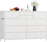 Garvee commode en tissu à 10 tiroirs, cadre en acier, plateau en bois, pour la chambre et le couloir - Cuir blanc