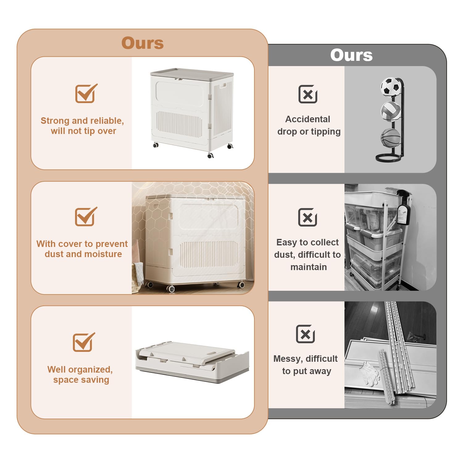 Panier à linge Garvee grand format 123 L avec couvercle et roulettes, pliable, en plastique PP résistant, pour la maison et la buanderie, 64 cm (L) x 40 cm (l) x 63 cm (H)