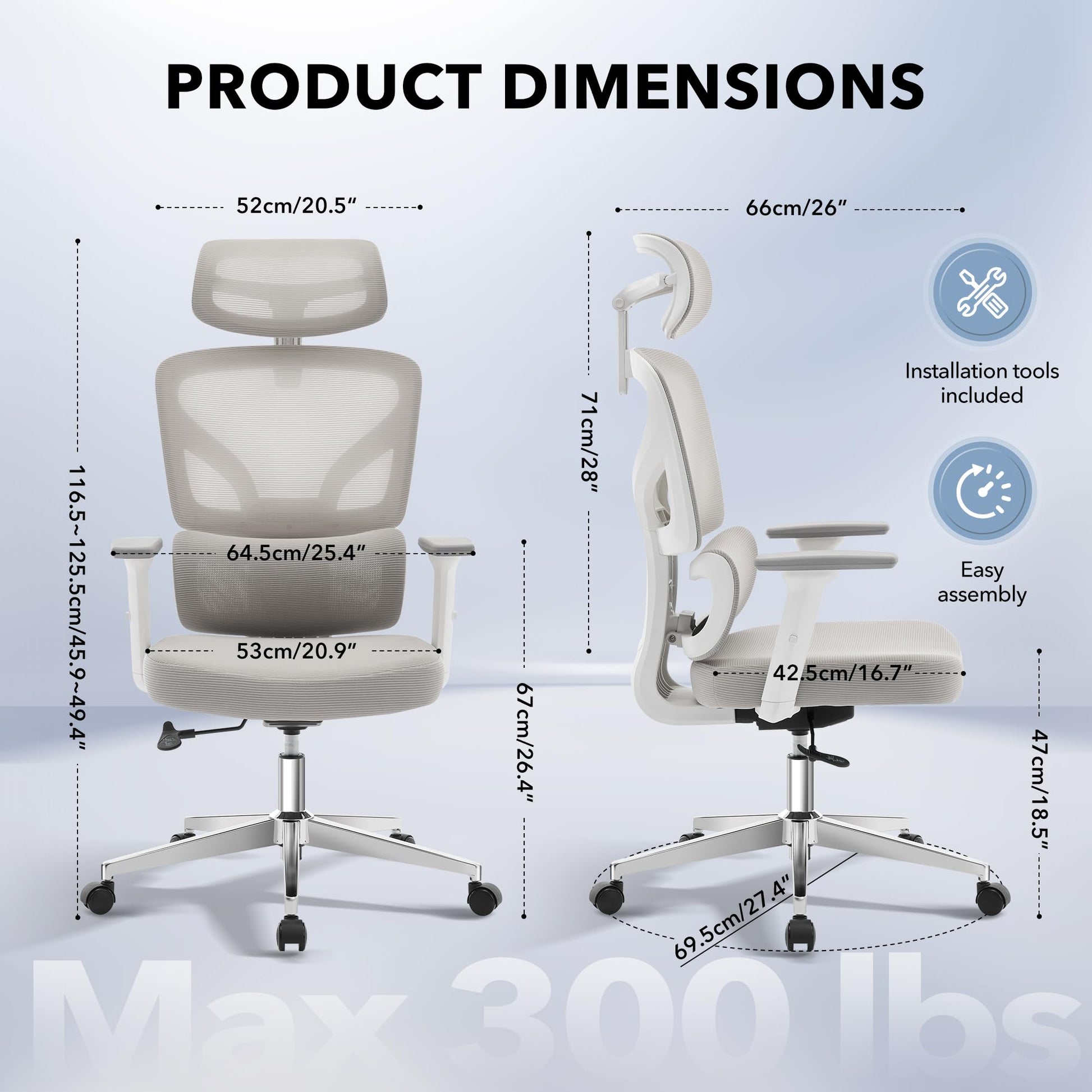 Chaise de bureau ergonomique Garvee en maille avec soutien lombaire réglable, accoudoirs 3D, structure en métal, hauteur réglable, noire, pour bureau à domicile