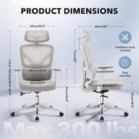 Chaise de bureau ergonomique Garvee en maille avec soutien lombaire réglable, accoudoirs 3D, structure en métal, hauteur réglable, noire, pour bureau à domicile