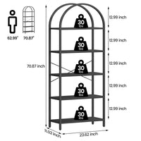 Garvee Étagère à 5 niveaux avec structure en métal, grande étagère ouverte, étagères arquées, noire pour salon et bureau