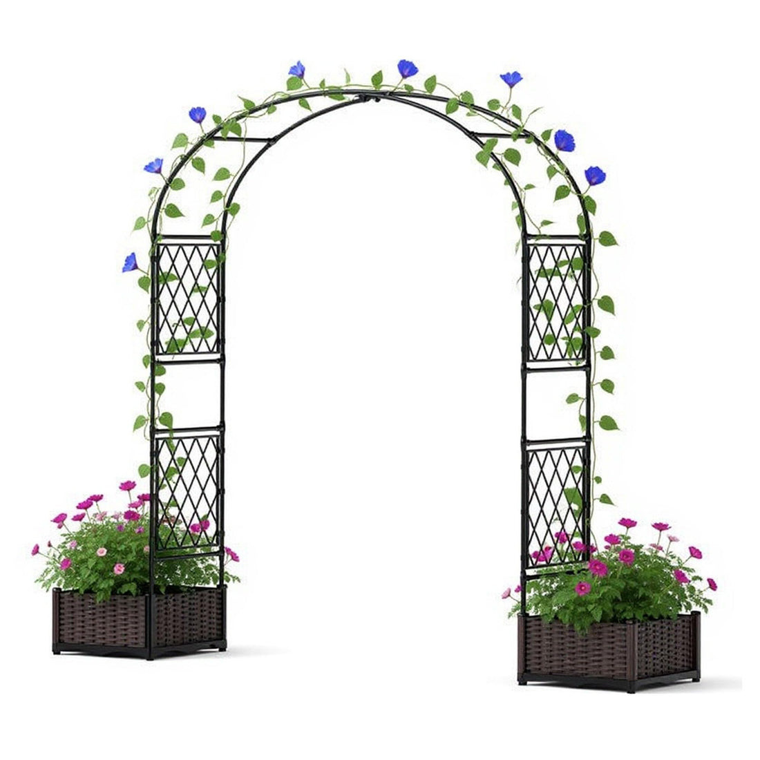 Arche de jardin Garvee avec 2 jardinières, arche en métal revêtu de PE résistant aux intempéries pour le jardin et les fêtes, robuste, facile à monter, noire