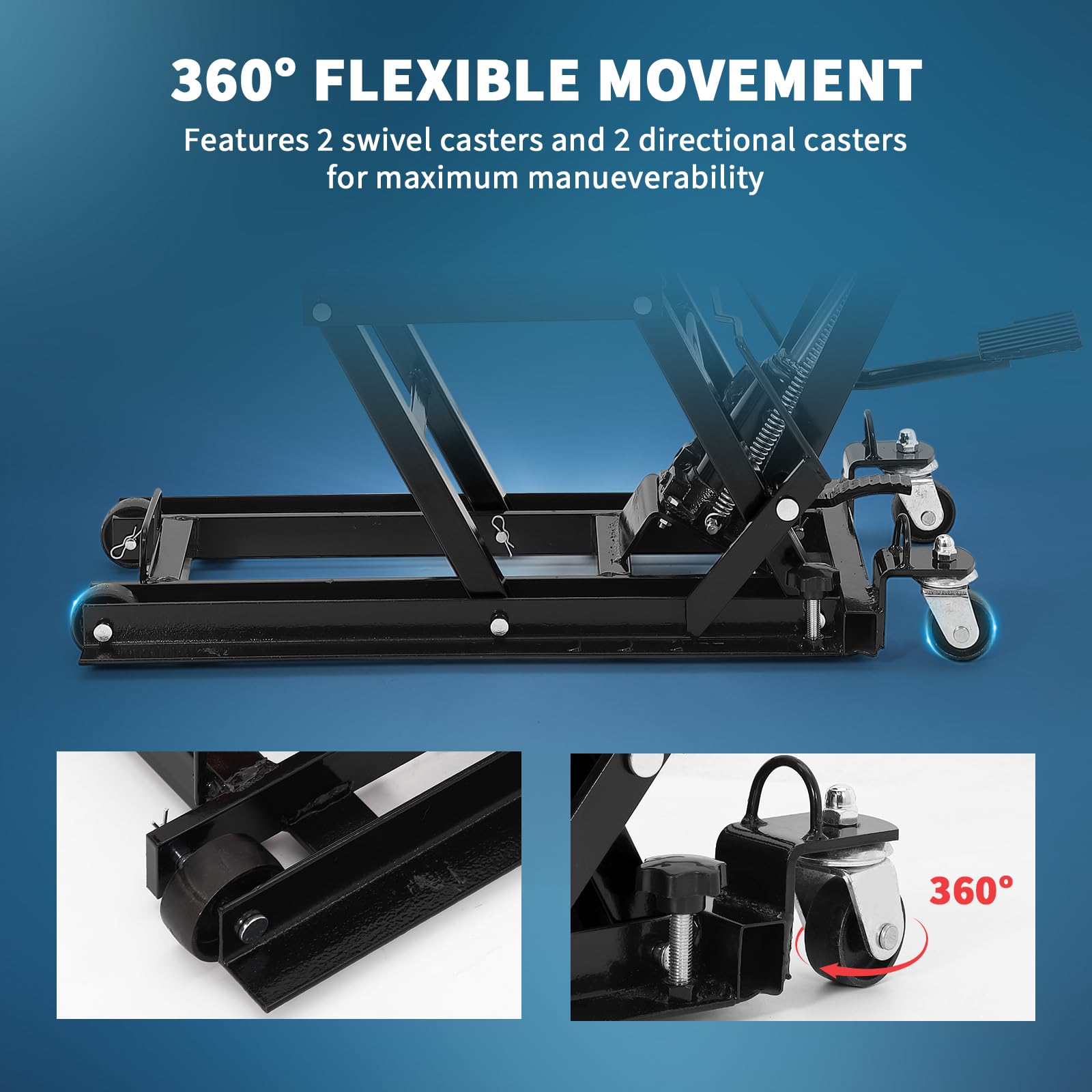 Pont élévateur hydraulique Garvee pour motos, capacité de levage de 680 kg (1500 lb), hauteur réglable de 12 à 37 cm (4,7 à 14,57 po), acier noir, pour ateliers de VTT, UTV et motos tout-terrain
