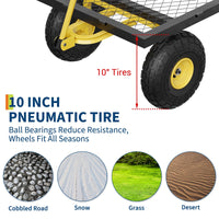 Chariot de jardin GARVEE 408 kg (900 lb), acier robuste 109 × 51 cm, côtés grillagés amovibles, poignée réglable, pneus 25 cm