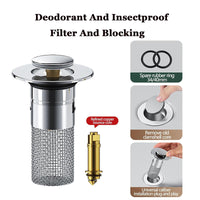 Garvee Lot de 2 Bouchons de Lavabo en Acier Inoxydable, Noyau en Cuivre, Filtre Anti-Bouchage avec Panier Amovible, Compatible Lavabos Standards, Argenté, en Boîte