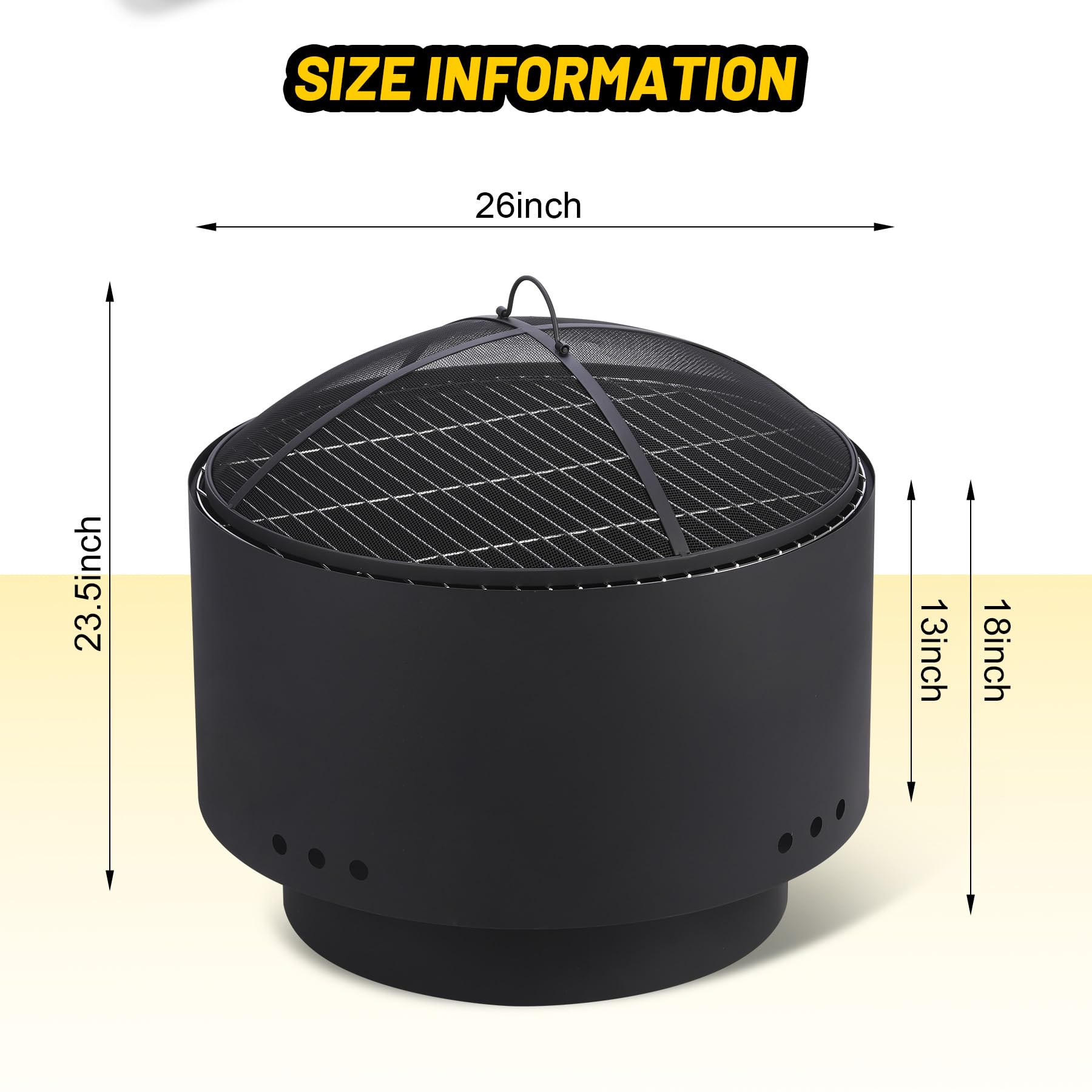 Foyer extérieur sans fumée Garvee de 66 cm (26 pouces) avec grille, pare-étincelles, acier robuste pour le jardin et le camping, portable et avec housse.
