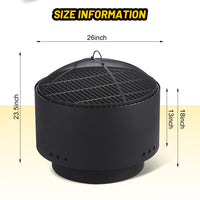 Foyer extérieur sans fumée Garvee de 66 cm (26 pouces) avec grille, pare-étincelles, acier robuste pour le jardin et le camping, portable et avec housse.