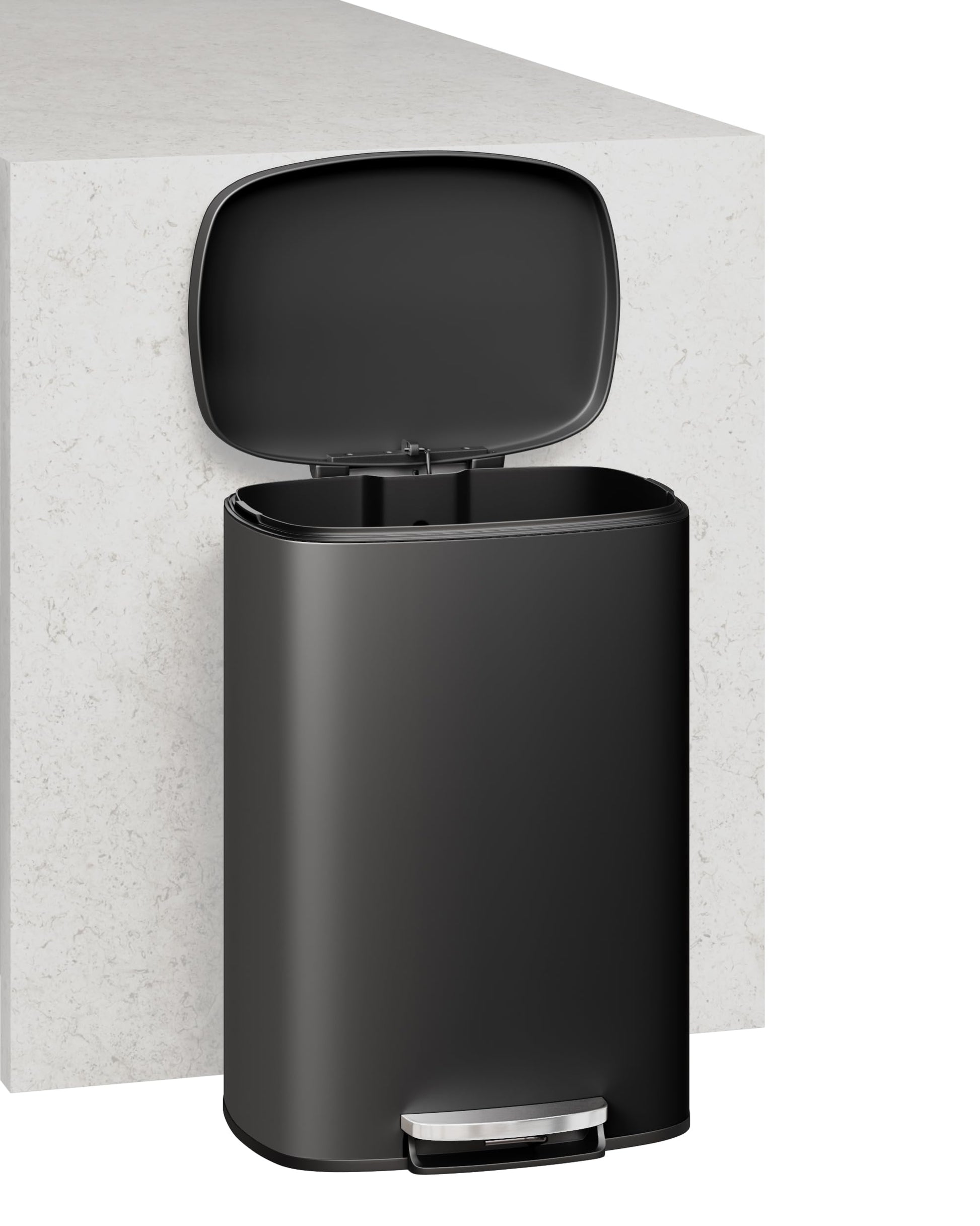 Poubelle de cuisine Garvee en métal, 50 L (13 gal), avec couvercle à fermeture douce et seau intérieur, pour îlot de cuisine, noire et ergonomique.