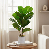 Ensemble de plantes artificielles Garvee en forme de feuille de figuier, pot en marbre blanc moucheté de noir, 40 cm (15,7 po), décoration intérieure pour la maison ou le bureau.