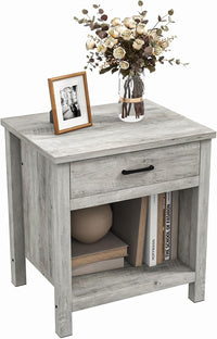 Table de chevet carrée Garvee avec rangement, gris bois, pour chambre et salon, fonctionnalité moderne