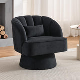 Garvee Fauteuil Pivotant en Velours à 360°, Dossier Rayé, Structure en Bois, Style Mid-Century, pour Salon, Chambre et Coin Lecture - Noir + Velours