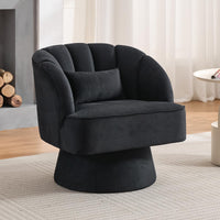 Garvee Fauteuil Pivotant en Velours à 360°, Dossier Rayé, Structure en Bois, Style Mid-Century, pour Salon, Chambre et Coin Lecture