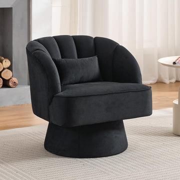 Garvee Fauteuil Pivotant en Velours à 360°, Dossier Rayé, Structure en Bois, Style Mid-Century, pour Salon, Chambre et Coin Lecture