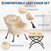 Fauteuil relax Garvee avec repose-pieds, ergonomique et robuste, revêtement en imitation fourrure de lapin, couleur champagne, idéal pour le salon ou le bureau.