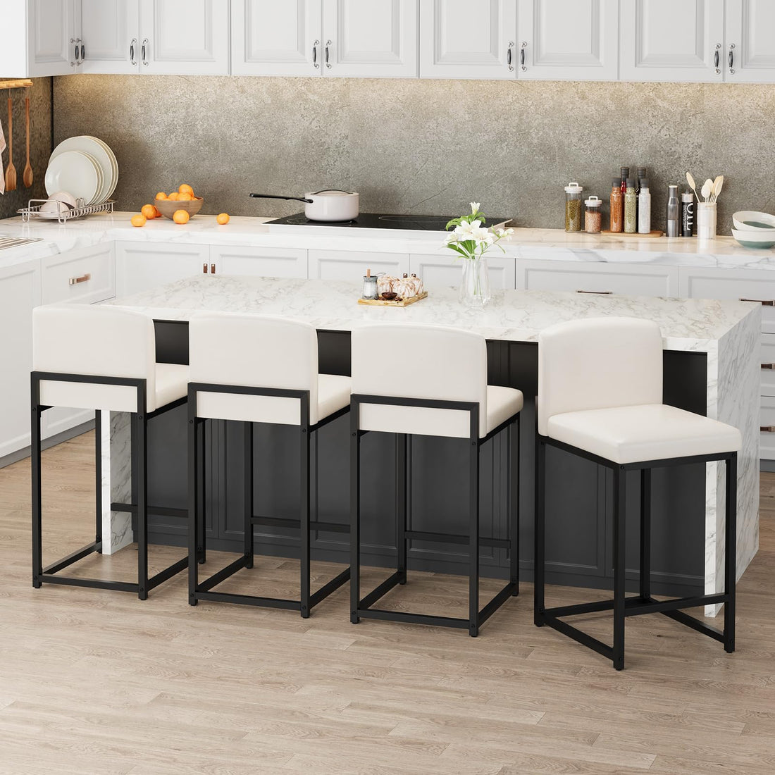 Garvee Ensemble de 2 tabourets de bar, style moderne, hauteur 61cm, revêtement en similicuir, structure en métal, pour la cuisine et la salle à manger