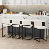 Garvee Lot de 4 Tabourets de Bar, Hauteur d'Assise 61 cm, Similicuir Blanc avec Dossier et Repose-Pieds, Cadre en Métal pour Cuisine et Salle à Manger - Blanc