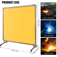 Écran de soudage Garvee 2,4 x 1,8 m avec cadre en acier, PVC transparent, jaune, pour atelier, sur roulettes, ignifugé, protection UV