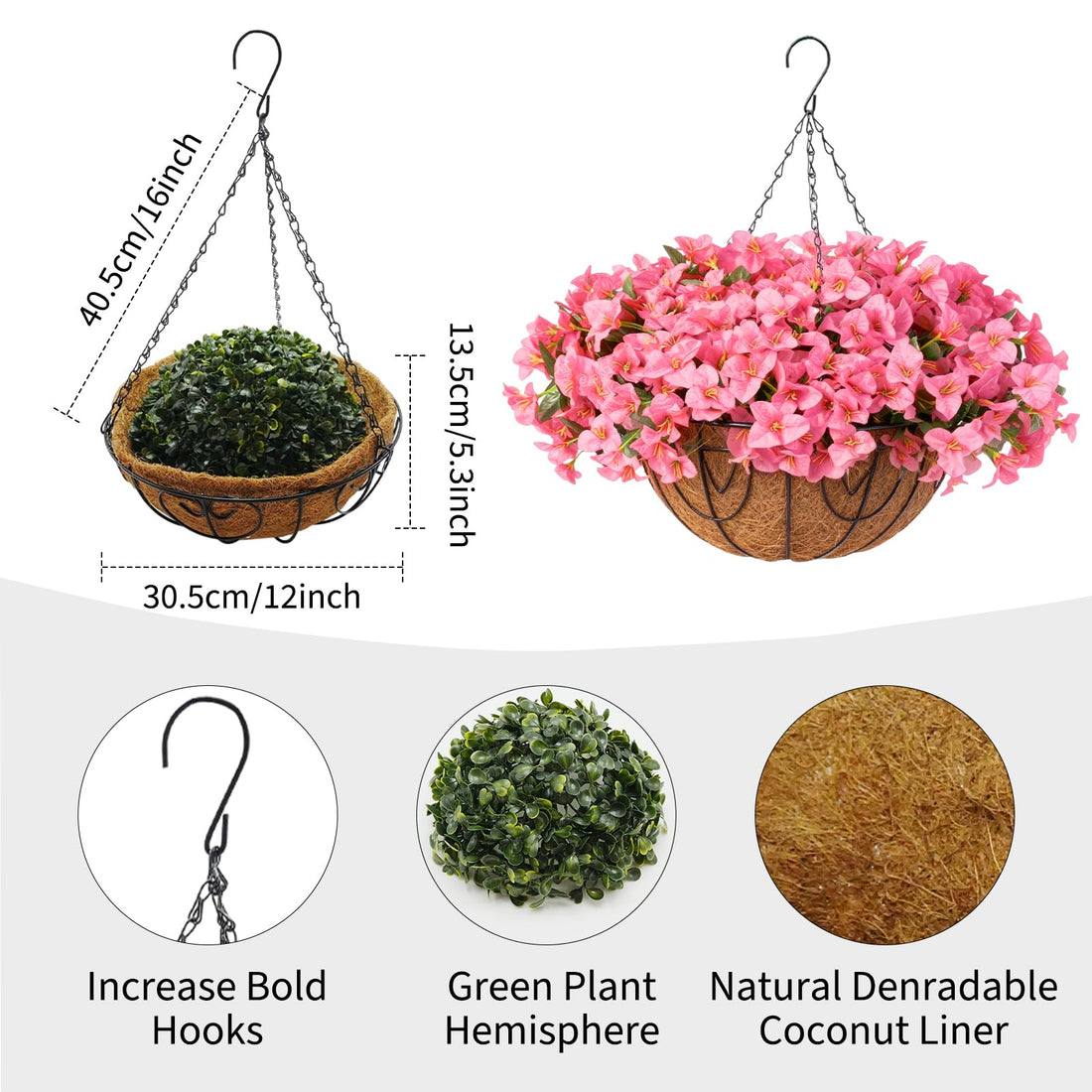 Garvee Ensemble de bougainvilliers artificiels avec panier pour jardin et terrasse, rose, résistant aux UV et aux intempéries