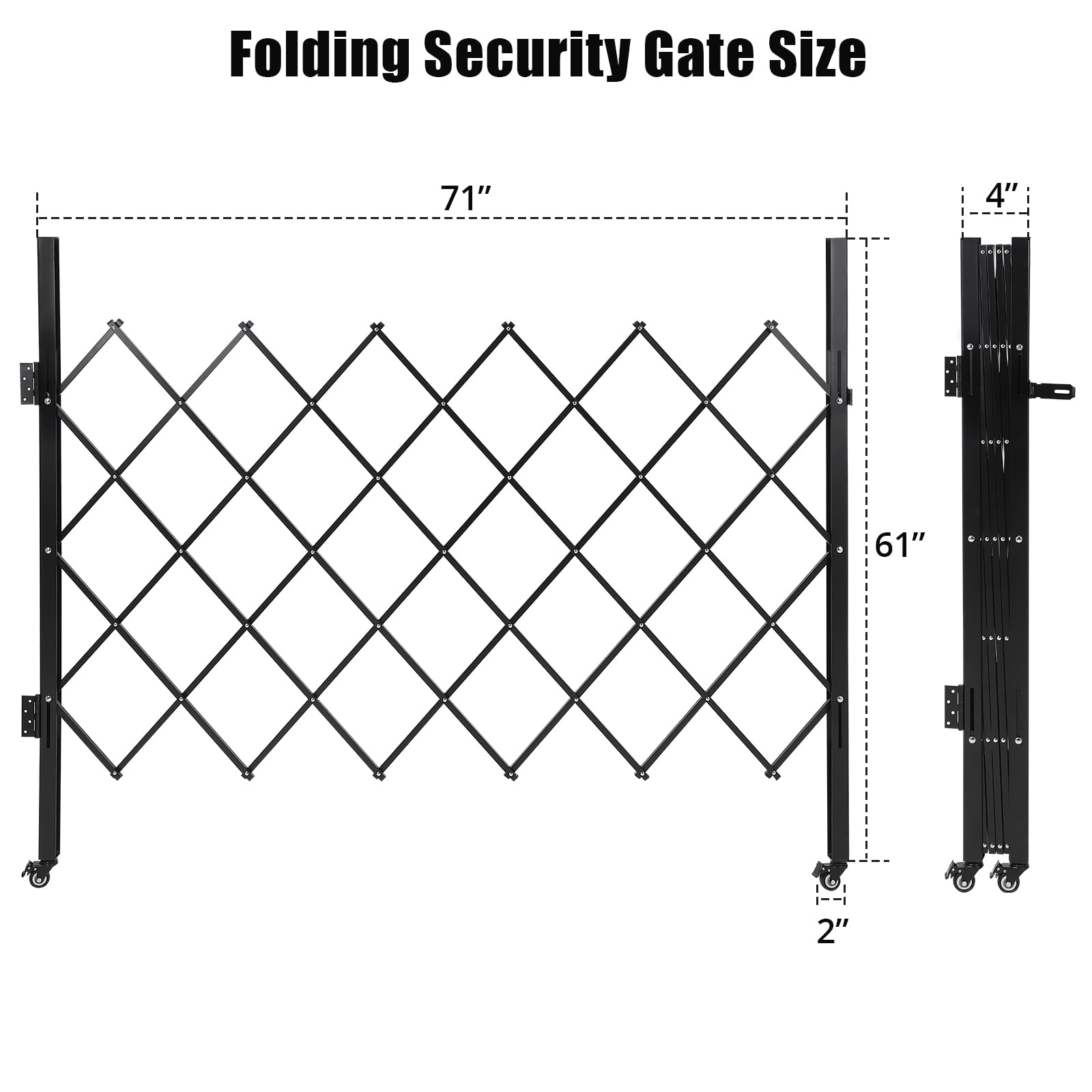 Portail de sécurité pliant Garvee simple, acier 180 x 155 cm, avec roulettes à 360° verrouillables, pour cour et garage, noir