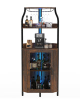 Garvee Casier à vin moderne courbé LED 4 niveaux MDF métal pour bar salon coin brun tiger skin, éclairage ambiance - Bois tigré marron