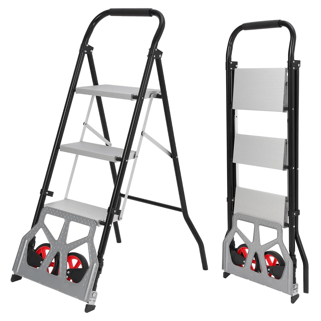 Échelle à 3 marches Garvee et diable pliable en aluminium, capacité de 100 kg, pour la maison et la cuisine