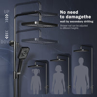 Système de douche à effet pluie Garvee sans accessoires, avec étagère, en acier inoxydable noir, 30 x 20,5 cm