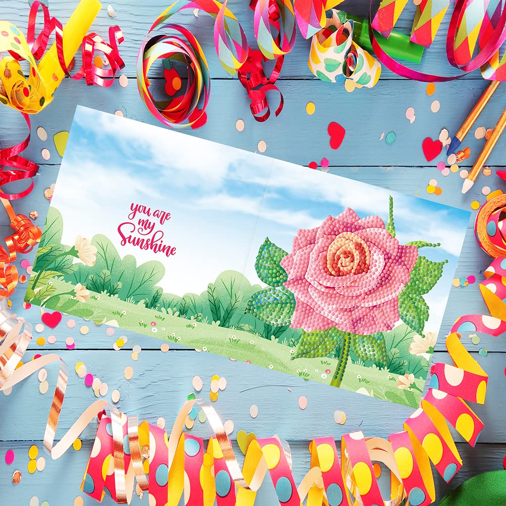Ensemble de 8 cartes de vœux Garvee, peinture diamant 5D, motif floral fait main, 30 x 15 cm, couleurs vives