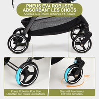 Poussette GARVEE, poussette de voyage pliable, compacte et ultralégère, pour les nouveau-nés jusqu'à 22 kg, dossier réglable, grande capote avec fenêtre, pneus EVA