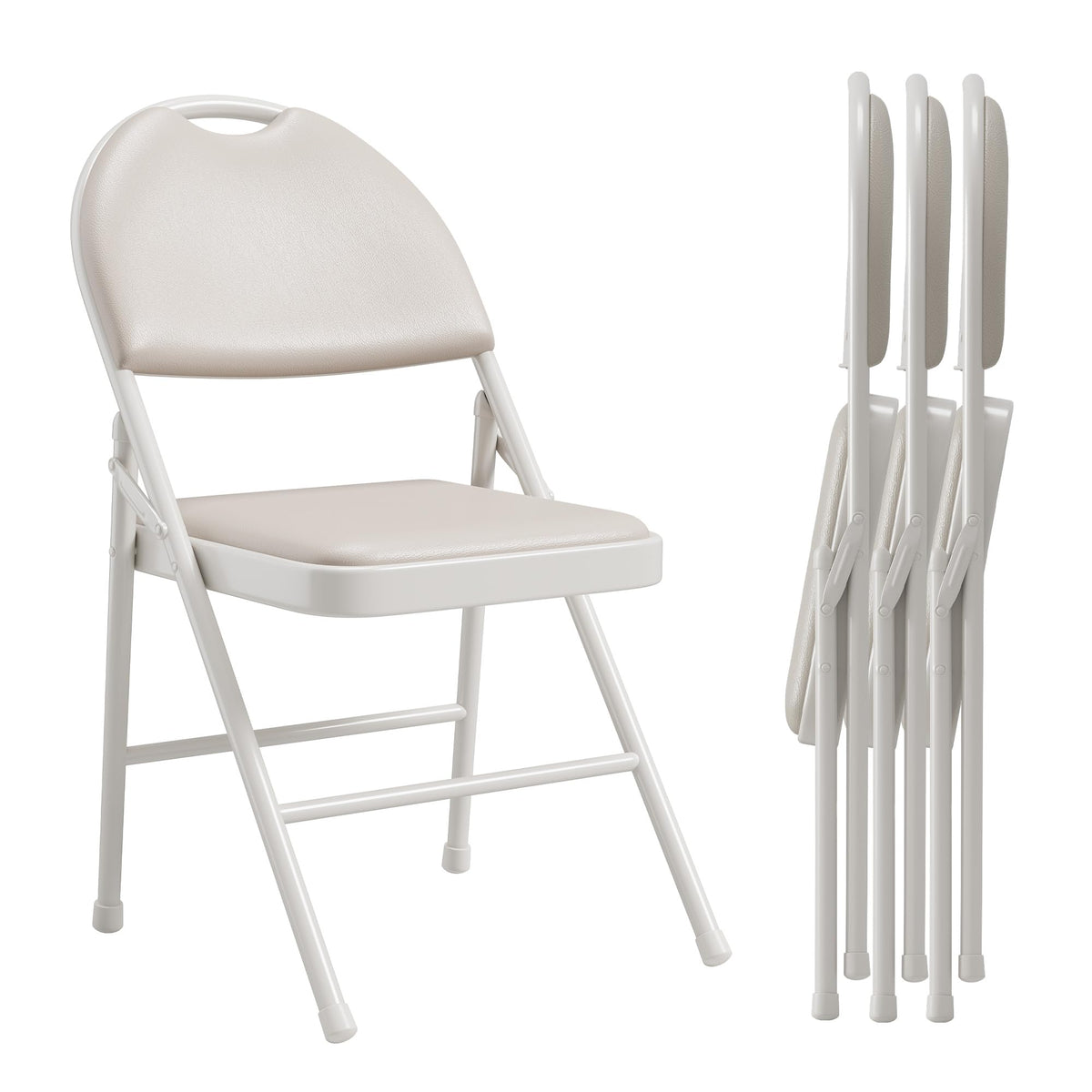 Ensemble de 4 chaises pliantes Garvee avec assise rembourrée en PU, pieds en métal, patins antidérapants, beige, empilables et ergonomiques, idéales pour le bureau et les événements.